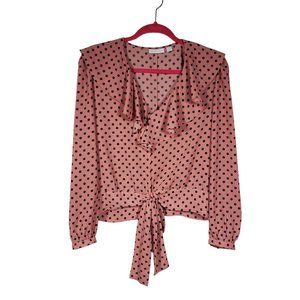New York & Company Women's Size Small Pink w/ Black Polkadots Blouse